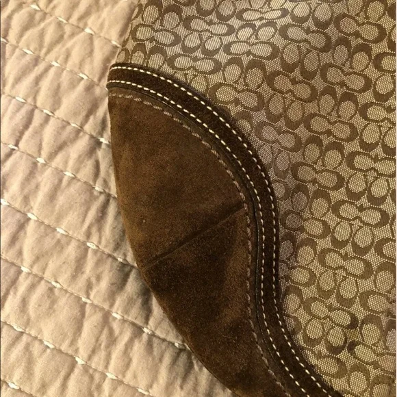 Coach Signature Logo Suede Womens Brown Tan Hobo Shoukder Bag Purse F0732-F10924 - Picture 6 of 12